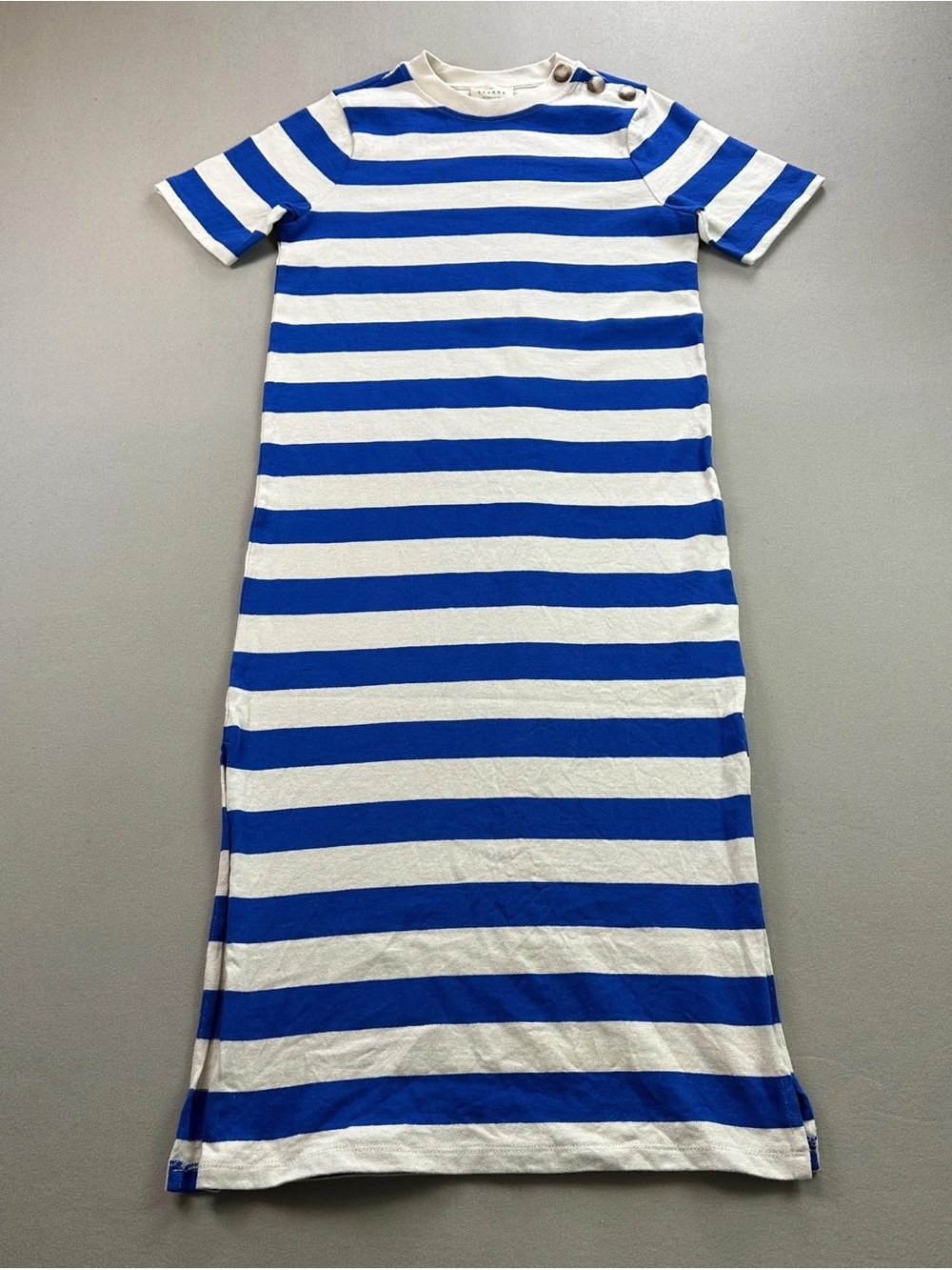 Sezane Royal Blue and White Striped Short Sleeve Maxi Dress